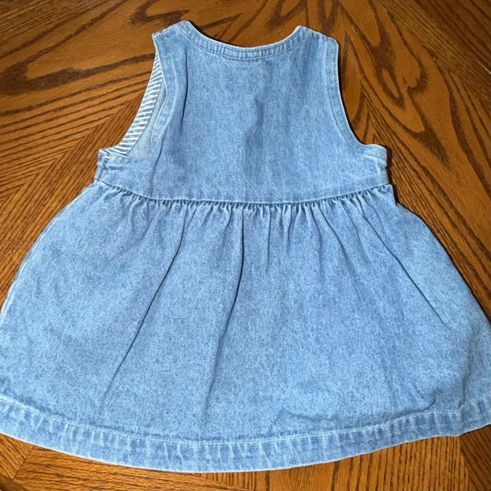 Vintage Baby B'gosh OshKosh 12M Chambray Denim Cotton Dress Pink Logo USA 90s